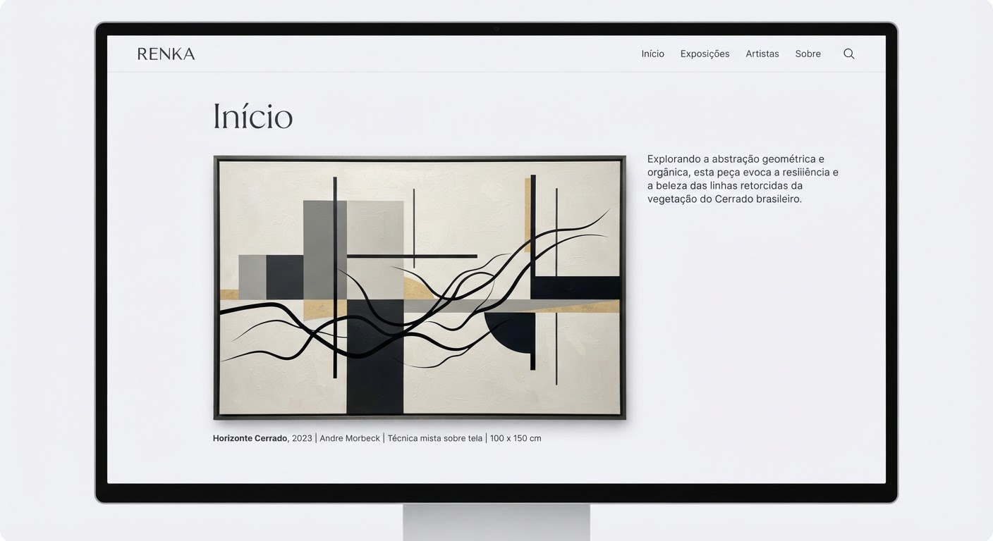 Pintura abstrata com formas geométricas em cinza e preto e toques de amarelo-areia, inspirada na vegetação do Cerrado.